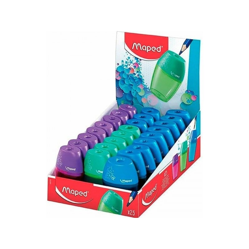Maped Shaker Temperamatite a 1 foro con tramoggia di grande capacità - Forma ergonomica - Colori assortiti