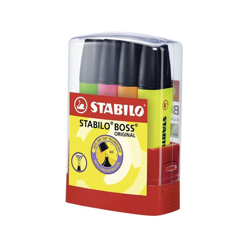Stabilo Boss 70 Parade Desk Set con 4 evidenziatori - Linea da 2 a 5 mm - Ricaricabile - Inchiostro a base d'acqua - Col