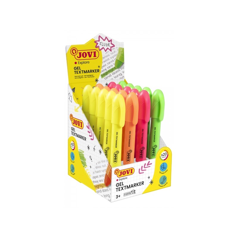 Display per marcatori di testo in gel Jovi con 20 marcatori di testo - Colori fluorescenti - Non è necessaria la punta 