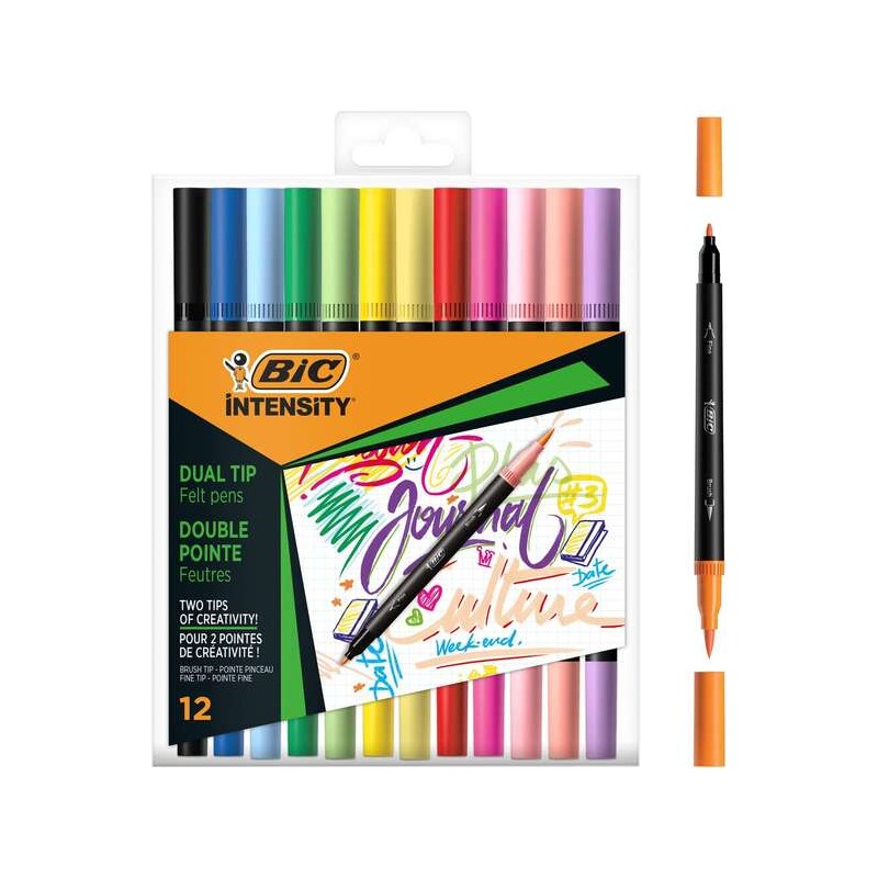 Bic Intensity Dual Tip 12 confezioni di penne a doppia punta - punta a pennello + punta fine - inchiostro a base d'acqua