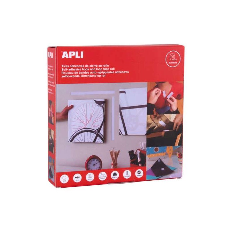 Nastro velcro Apli 20 mm x 25 m - Extra forte - Resistenza fino a 10Kg - Colore bianco