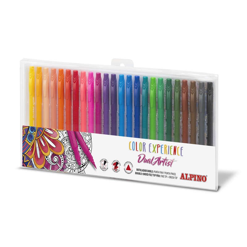 Alpino Color Experience Confezione da 24 penne a feltro a doppia estremità con punta a pennello - Forma triangolare erg