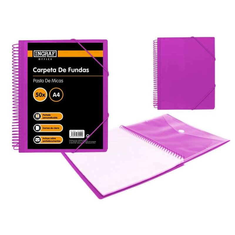 Cartella Ingraf 50 copertine A4 + busta con chiusura - Spirale in plastica indeformabile - Apertura a 360 gradi - Copert