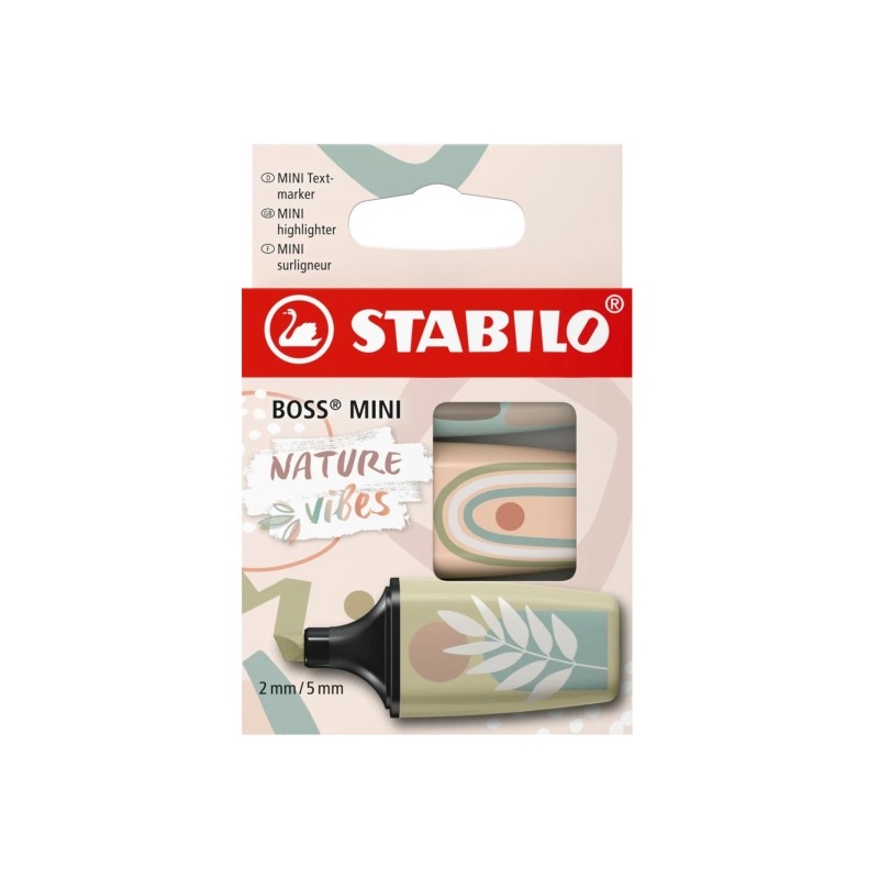 Stabilo Boss Mini Naturevibes confezione da 3 evidenziatori - da 2 a 5 mm - Inchiostro a base d'acqua - Antiessiccazione