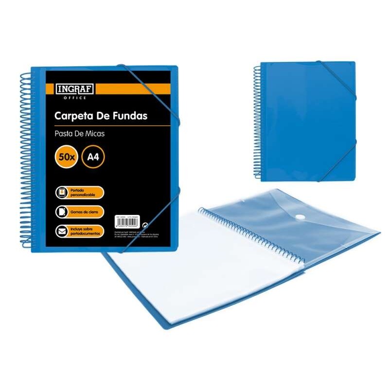 Cartella Ingraf 50 copertine A4 + busta con chiusura - Spirale in plastica indeformabile - Apertura a 360 gradi - Copert