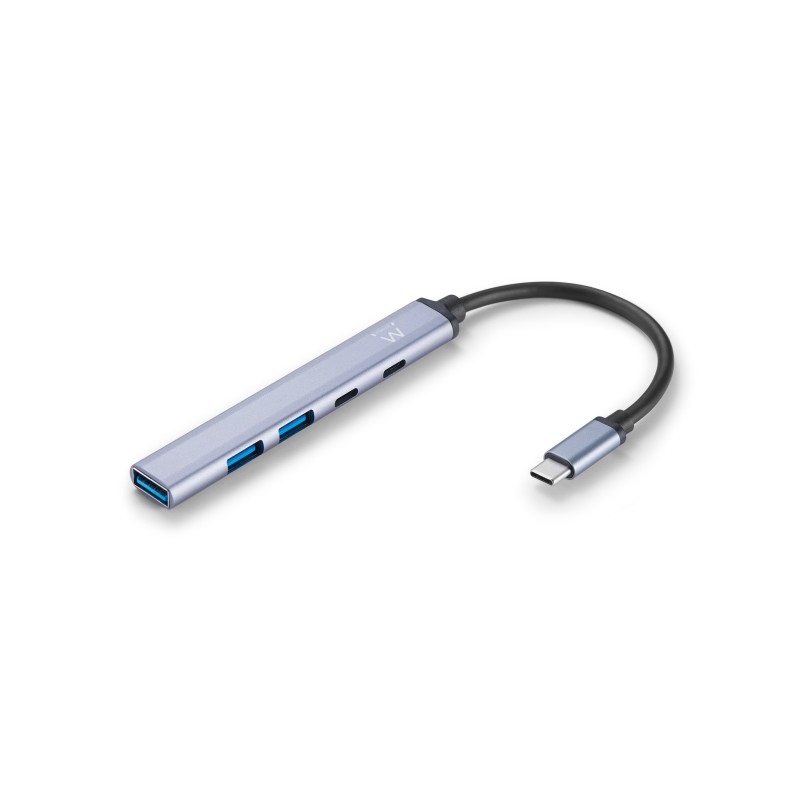 Ewent EW1149 Hub a 5 porte - 1x USB-A 3.2 Gen1. 2x USB 2.0. 1x USB-C. 1x USB-C PD - Cavo 15cm - Colore argento