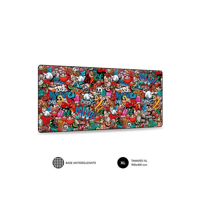 Tappetino per mouse Subblim Graffiti - Dimensioni 900x400 mm - Gomma antiscivolo - Bordi cuciti - Elevata elasticità - 