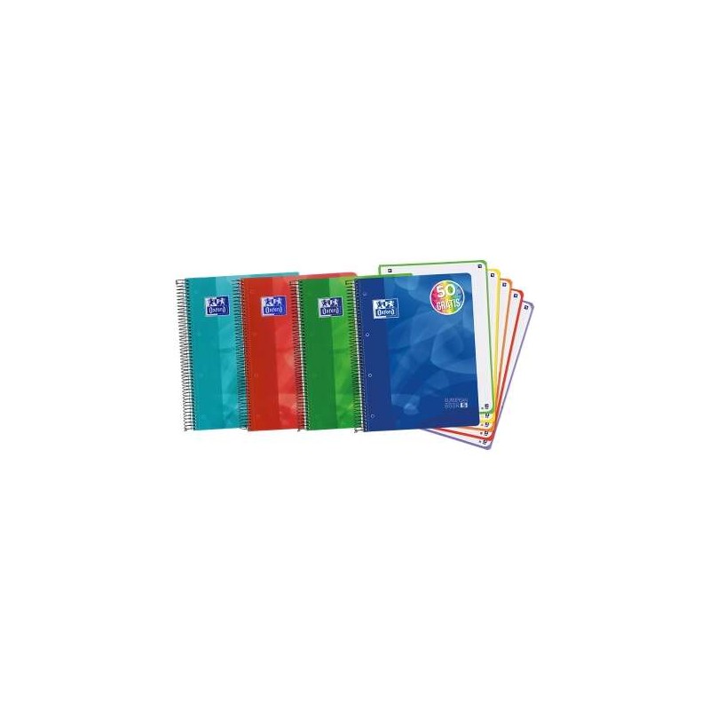 Oxford Europeanbook 5 Lagoon Taccuino a spirale formato A4+ griglia 5x5mm - 120 fogli - Copertina in plastica - 5 strisc