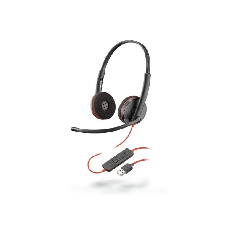 Plantronics/Poly Blackwire C3220 Cuffia USB-A con microfono - Cuscinetti auricolari imbottiti - Controlli sul cavo - Ner