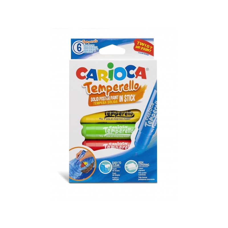 Temperello Carioca 6 Confezioni di Tempera Solida - Colori brillanti e lavabili - Alta copertura - Facile da miscelare -