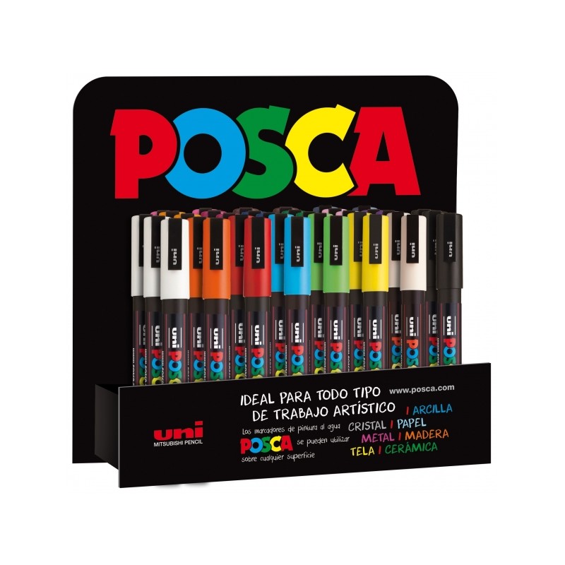 Posca PC3M Display di 36 pennarelli - Punta conica in poliestere 0.9-1.3 mm - Inchiostro a base d'acqua - Resistente all