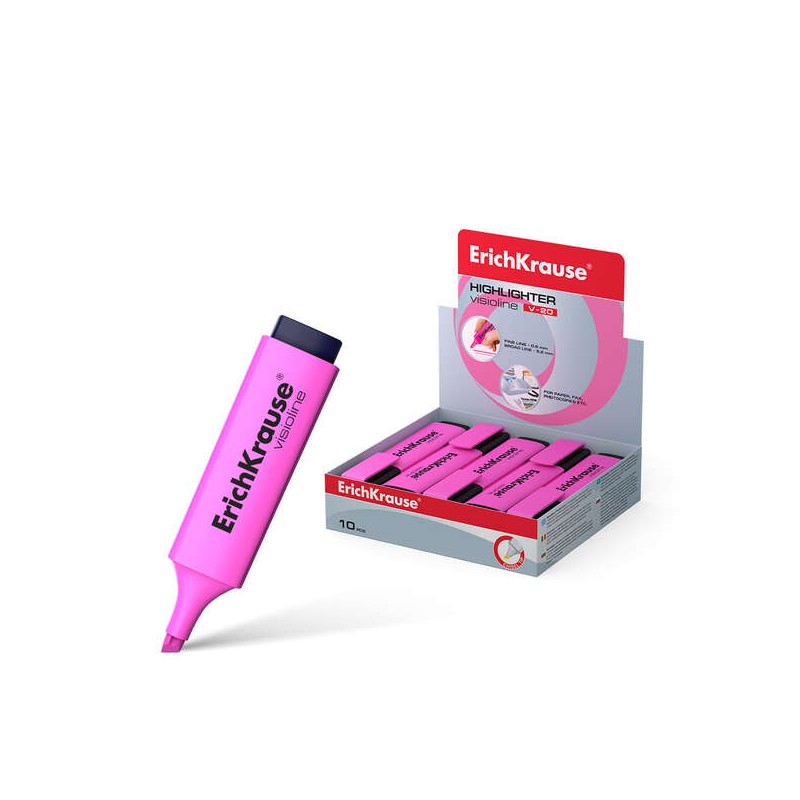 Erichkrause Visioline V-20 - Marcatore di testo con punta smussata - Inchiostro fluorescente a base d'acqua - Colore ros