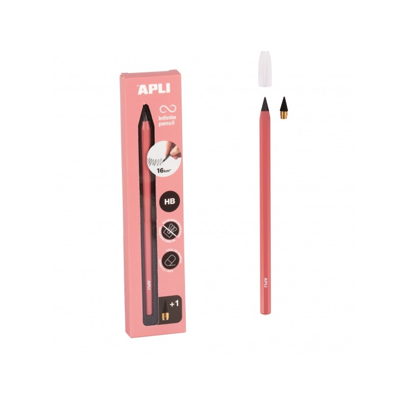 Apli Infinite Pencil Pack Infinite Pencil HB + mina di ricambio per matita + cappuccio protettivo - Per scrivere fino a 