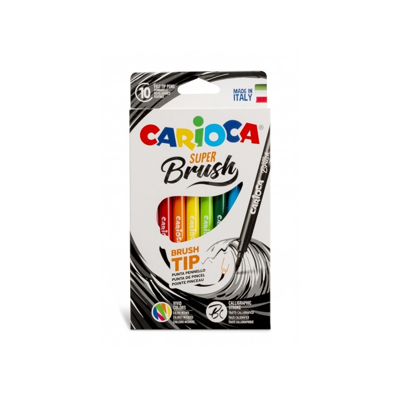 Carioca Super Brush 10 Pack - Punta morbida e flessibile - Inchiostro lavabile - Colori super brillanti - Perfetto per c
