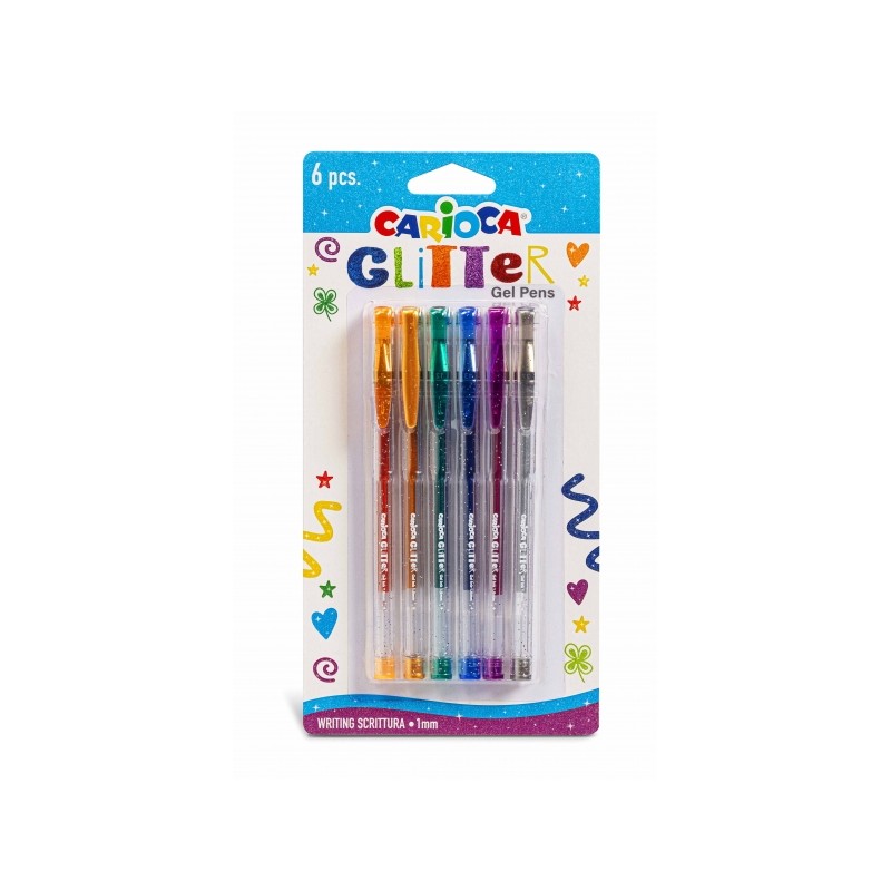 Penna a sfera Carioca Glitter Gel - Confezione da 6 pezzi - Punta da 1 mm - Inchiostro gel glitterato - per superfici sc