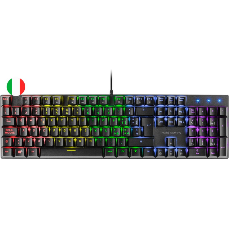 Tastiera meccanica RGB Mars Gaming MK422 - Tecnologia antipolvere - Effetti luminosi arcobaleno - Tasti ultraresistenti 