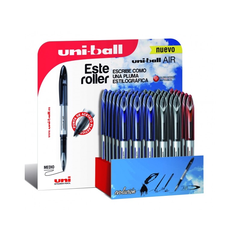 Uni-ball Air 188 Display da 36 Roller - Penna a sfera 0.7 mm - Scrivibile come uno stilo - Inchiostro pigmentato resiste