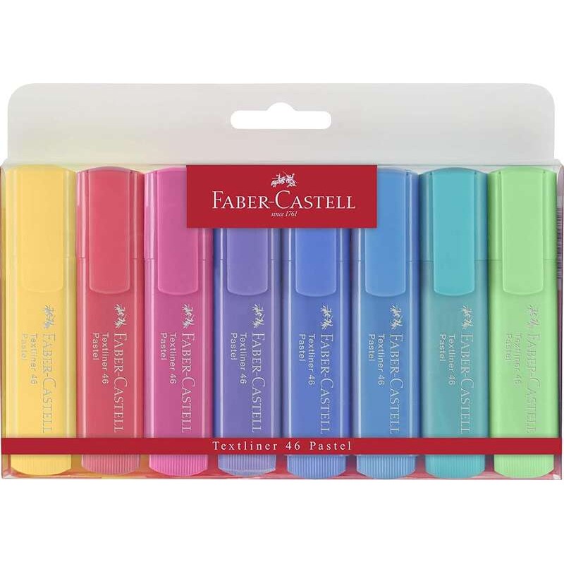 Faber-Castell Textliner 46 Pastel Confezione da 8 pennarelli fluorescenti - Punta smussata - Da 1 mm a 5 mm - Inchiostro