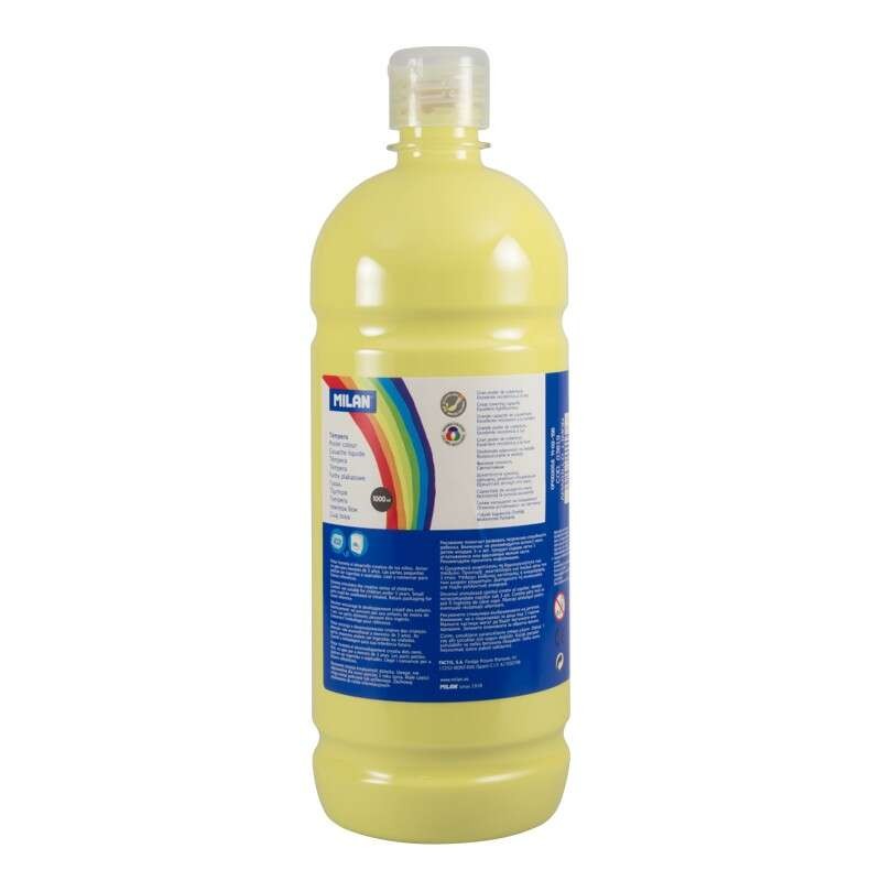 Bottiglia di tempera Milano - 1000ml - Tappo dosatore - Asciugatura rapida - Mescolabile - Colore giallo limone