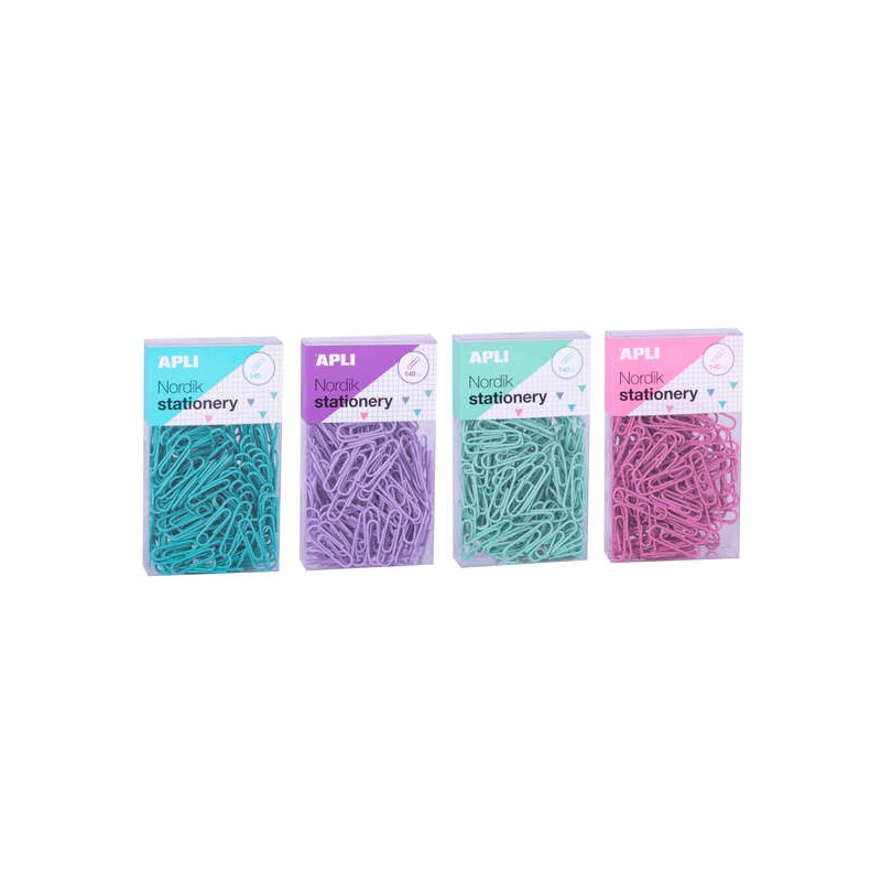 Apli Nordik Fermacarte pastello - 28 mm - 140 fermacarte per scatola - 12 scatole (3 colori) - Foro per appendere - Rosa