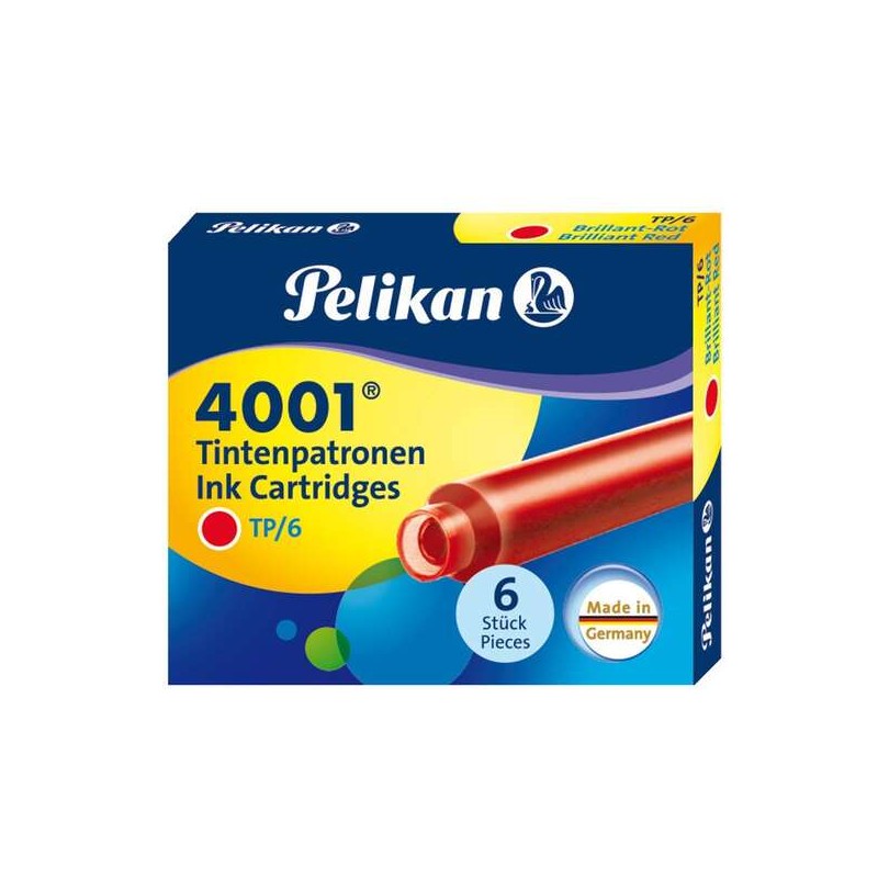 Pelikan Scatola di 6 cartucce 4001 TP/6 - Compatibili con le penne stilografiche Pelikan 4001 - Colore rosso