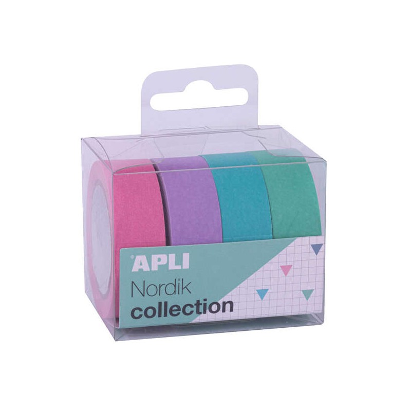 Apli Nordik Confezione con 4 nastri adesivi in carta Washi 15mmx10m - Decorazione e artigianato - Colori assortiti