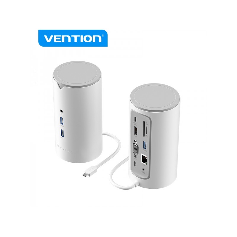 Vention Docking Station 12 in 1 da USB-C a HDMI 4K/VGA/3xUSB3.0/USB-C Gen1/RJ45/Lettore SD/2XJack Audio/DC 5V/PD100W TPH