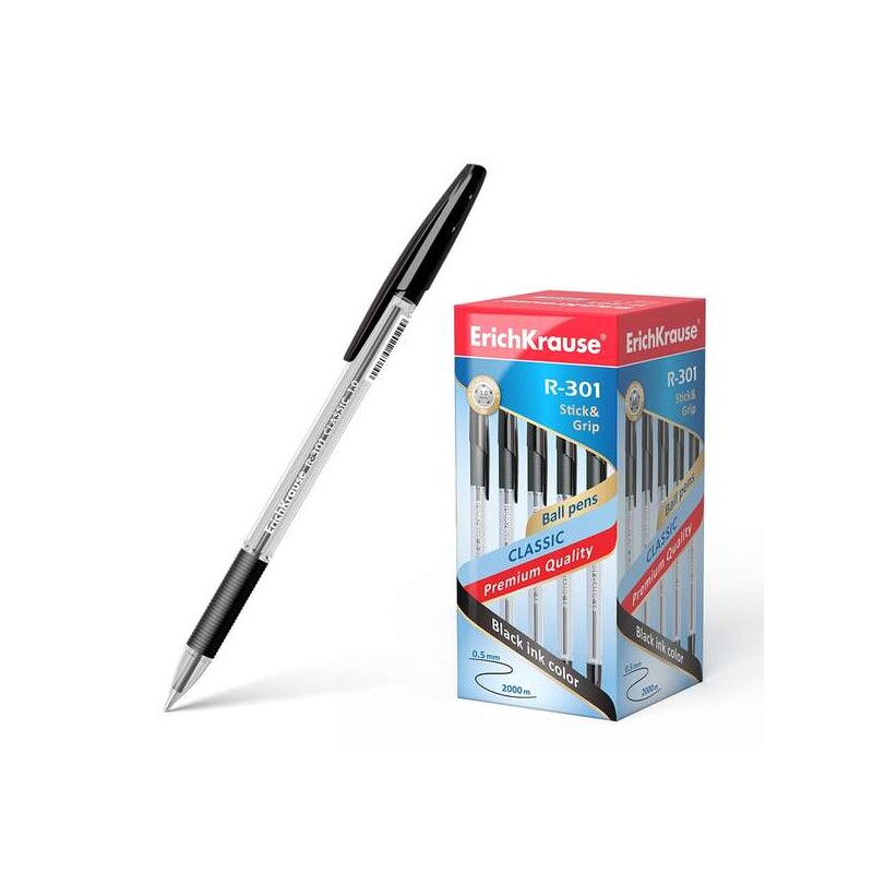 Penna a sfera Erichkrause R-301 StickeGrip - Penna a sfera 1.0 mm - Tratto 0.5 mm - Impugnatura in gomma - Inchiostro ad