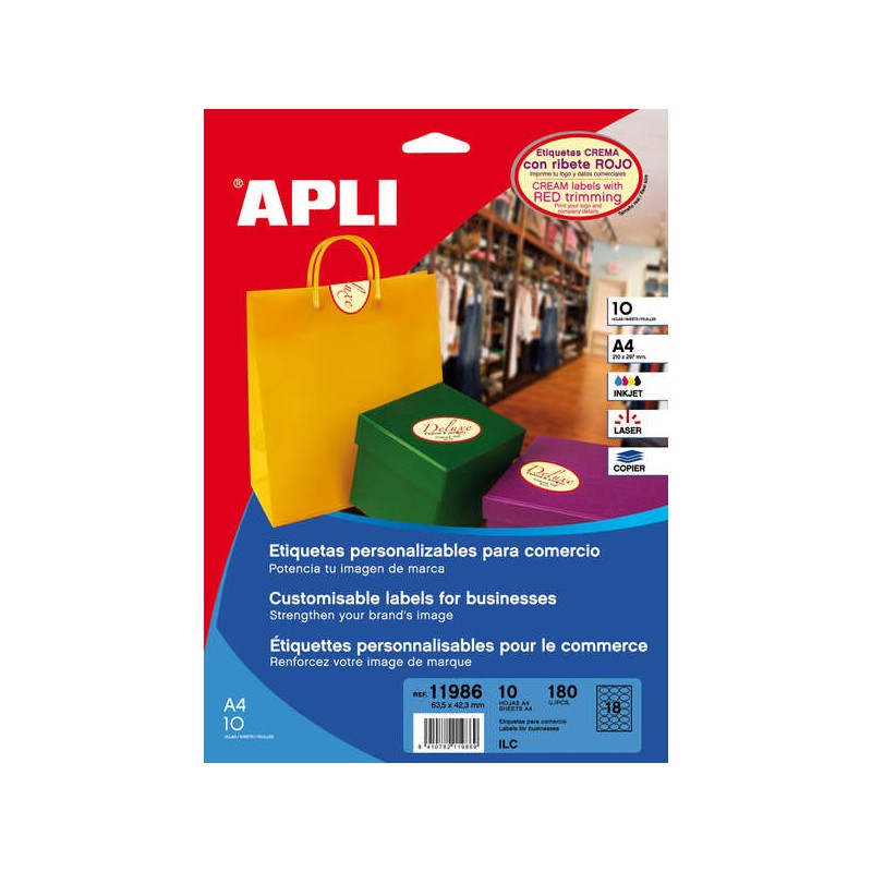 Etichette permanenti Apli in crema con bordo 63.5 x 42.3 mm 10 fogli