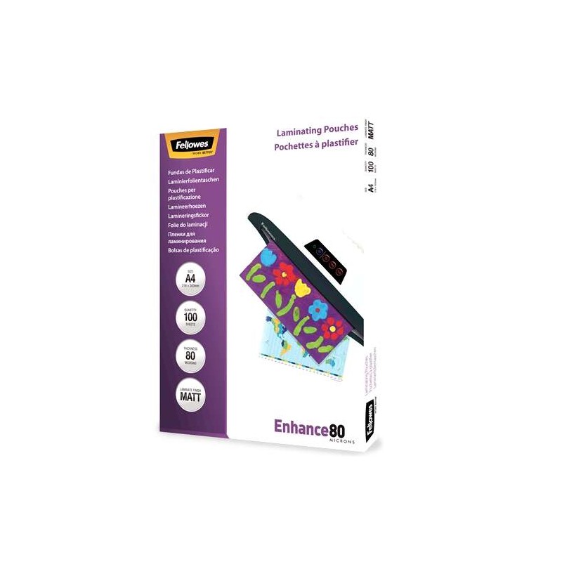 Fellowes Confezione da 100 maniche di laminazione opache A4 - 80 Micron - Alta qualità - Trasparente