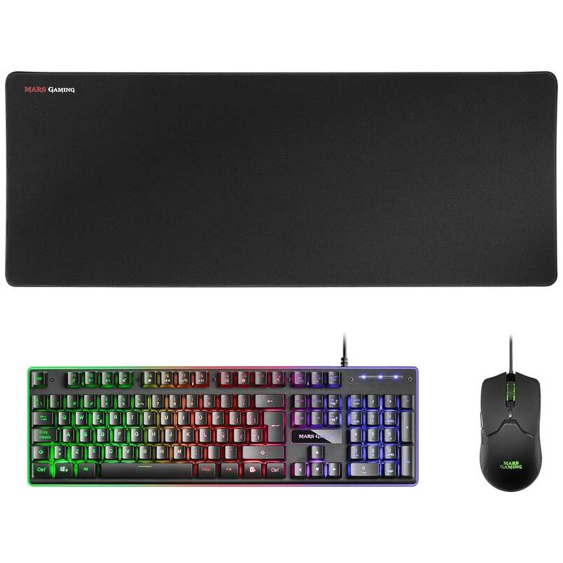 Mars Gaming Premium Pack 3 in 1 Tastiera ibrida H-MECH. mouse ultraleggero 10K e mousepad XXL - Compatibilità universal