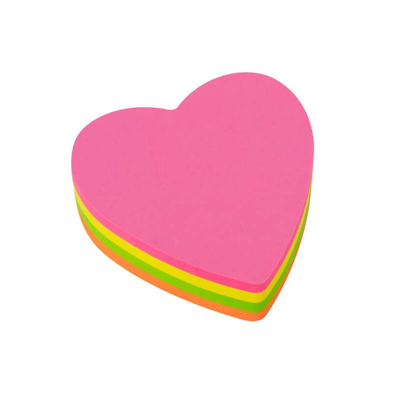 Apli Blocco di 200 foglietti adesivi a forma di cuore 70x70 mm - 50 foglietti per colore - Colori fluorescenti