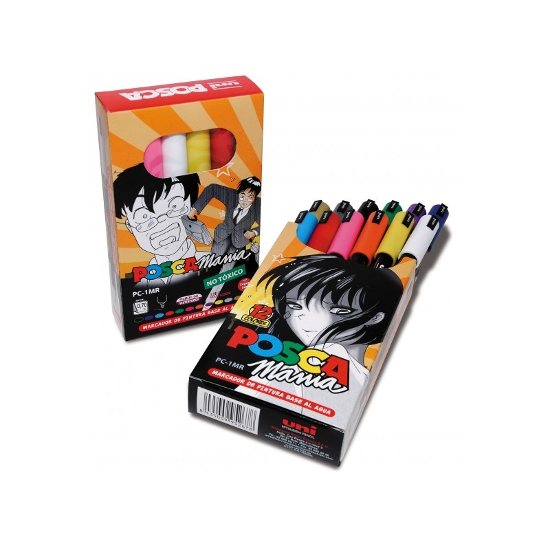 Posca PC-1MR Confezione da 12 pennarelli - Punta a rullo in fibra da 0.7 mm - Inchiostro a base d'acqua - Resistente all