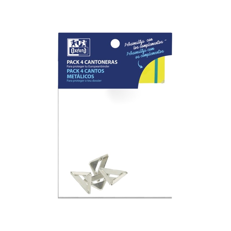 Confezione da 4 fascette metalliche Oxford - Proteggono gli angoli delle cartelle o dei quaderni - Design elegante e res