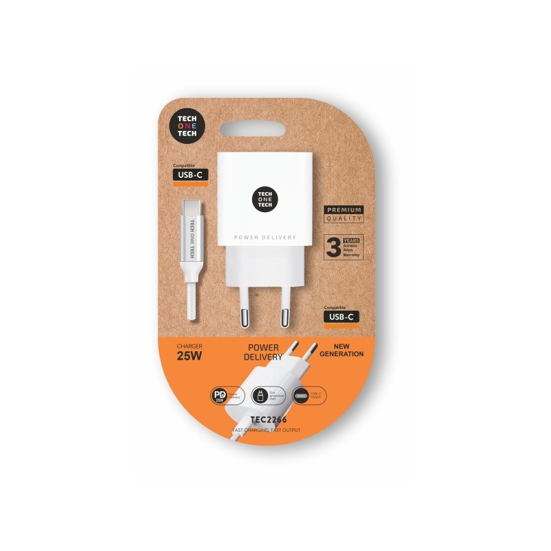 TechOneTech Caricatore da parete PD 25W + cavo da USB-C a USB-C