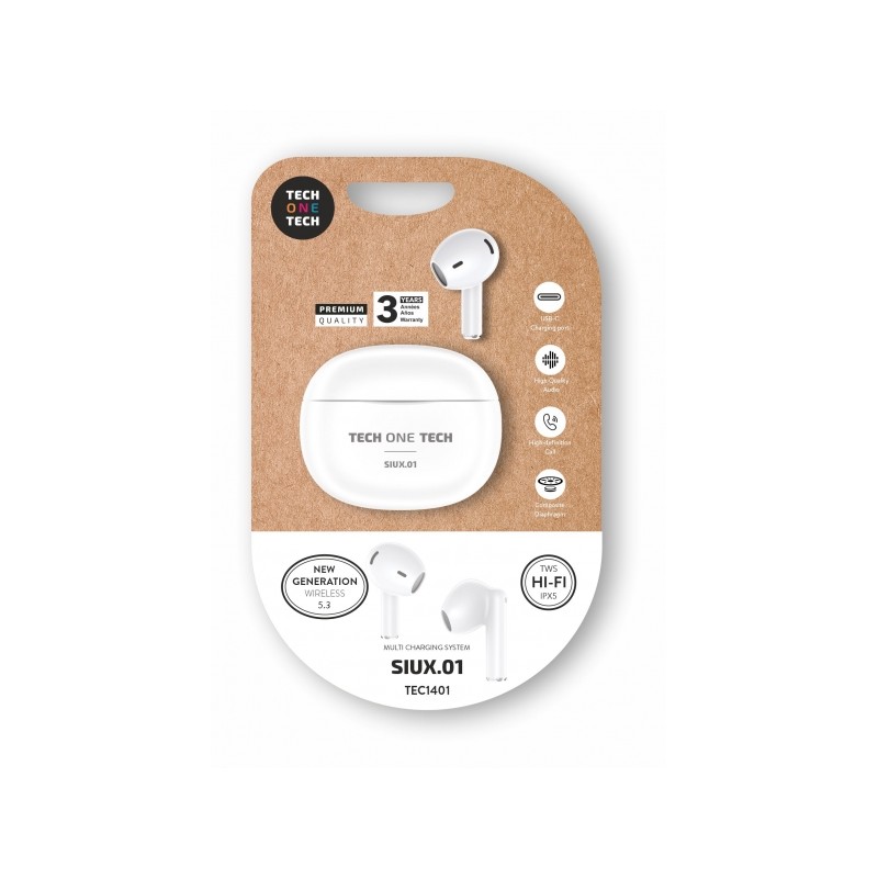 TechOneTech Cuffie senza fili Bluetooth - Fino a 20 ore di riproduzione - IPX5 - Bianco - Colore bianco
