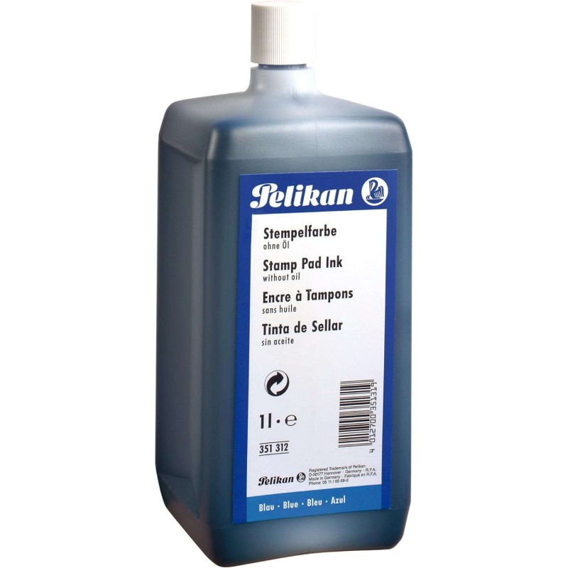 Bottiglia d'inchiostro Pelikan per tamponi 1L - Senza olio - Asciugatura rapida - Resistente all'acqua - Colore nero