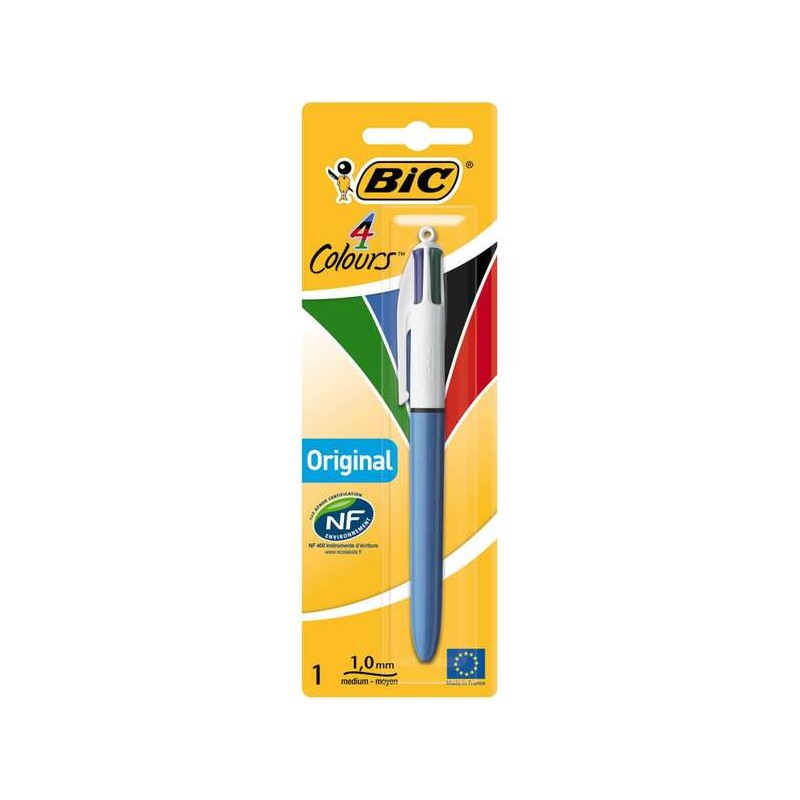 Bic 4 Colours Original Penna a sfera retrattile - Punta media 1.0 mm - Inchiostro a base d'olio - Fusto blu/bianco - 4 c