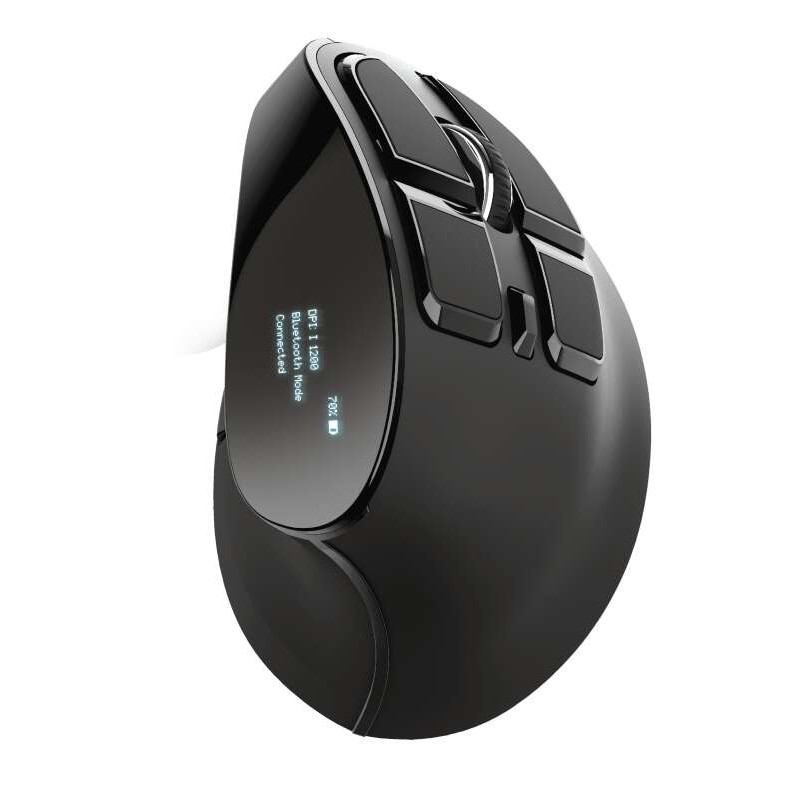 Trust Voxx Mouse ergonomico senza fili ricaricabile a 2400 dpi - 8 pulsanti - Display a LED - Mano destra - Nero