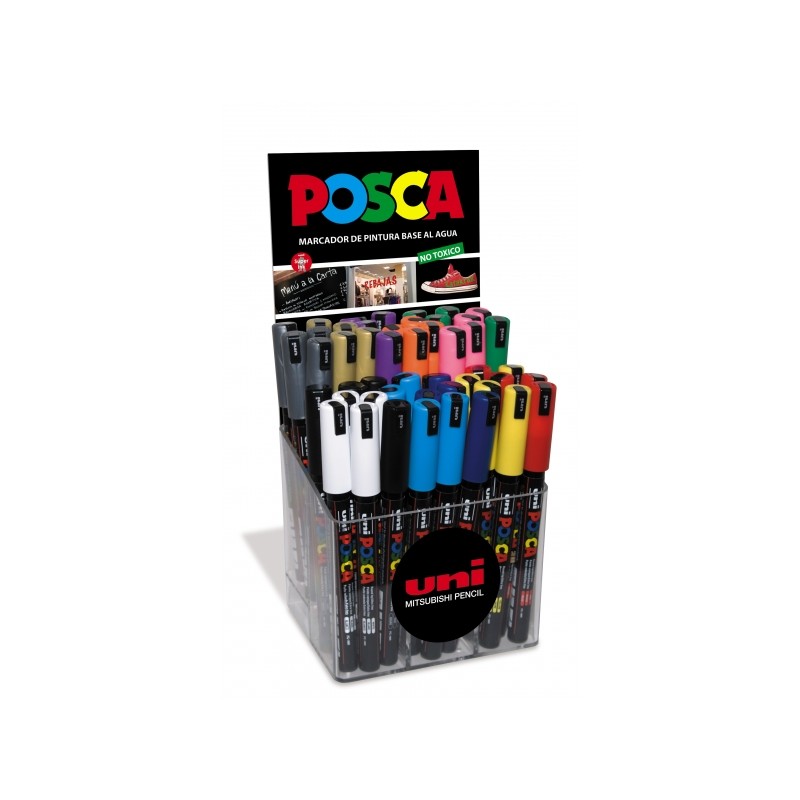 Posca PC-1MR Display di 48 pennarelli - Punta a rullo in fibra da 0.7 mm - Inchiostro pigmentato a base d'acqua - Resist