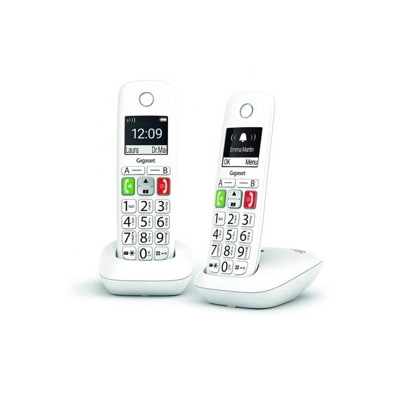 Telefono cordless Dect Gigaset E290 Duo + 1 microtelefono aggiuntivo - Ampio display in bianco e nero - Tasti grandi e n