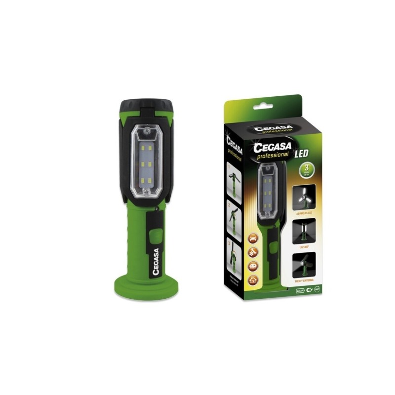 Cegasa Torcia LED professionale - 3 pannelli LED e parte anteriore - 3 modalità di illuminazione - Alimentazione con 3 