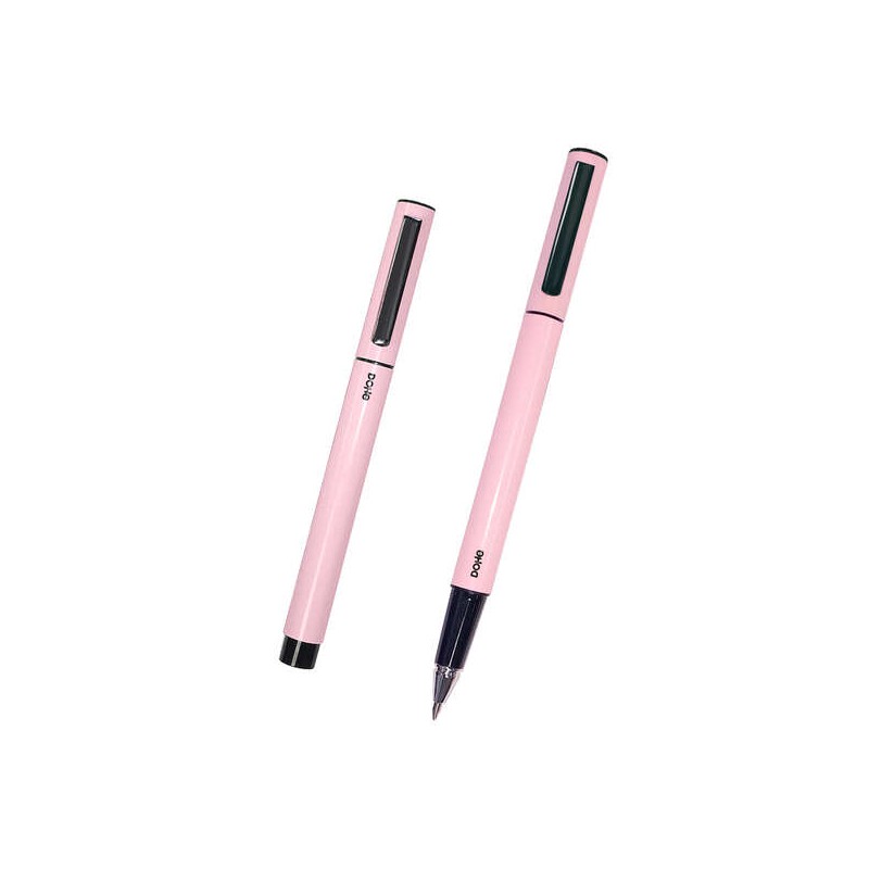 Penna a sfera Dohe Elegant Light Metal - Corpo ovale in rosa - Scorrimento ergonomico e perfetto - Cappuccio con clip ab