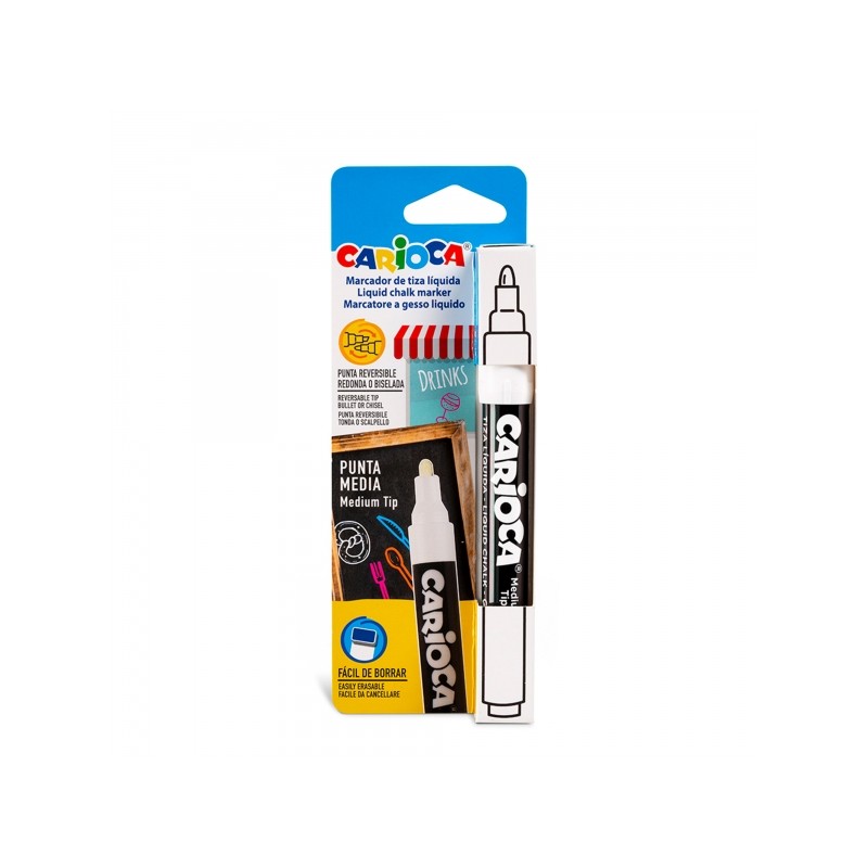 Marcatore a gesso liquido Carioca - A base d'acqua - Punta reversibile - Resistente alla luce - Facile da cancellare - A