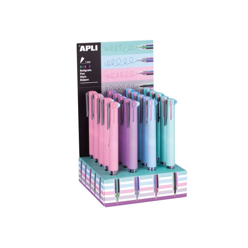 Apli Nordik Collection Display con 20 penne a sfera con 5 inchiostri gel - Finitura in silicone soft touch - Colori asso