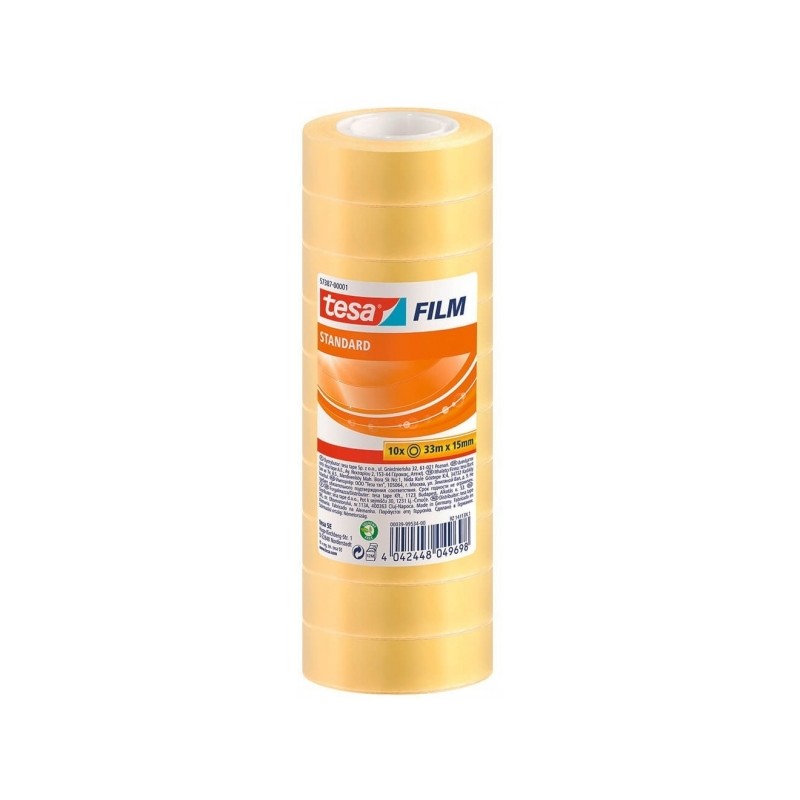 Tesa Tesafilm Standard Confezione da 10 nastri autoadesivi trasparenti 15mmx33m - Buona adesione ed elevata resistenza a