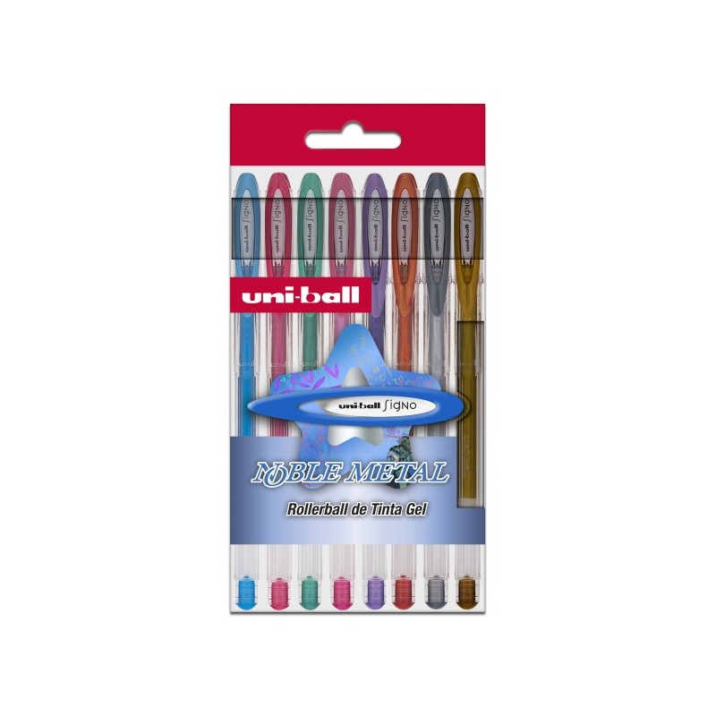 Uni-ball UM-120 NM Noble Metal Sign 8 Confezioni di penne a inchiostro gel - Punta a sfera 0.8 mm - Inchiostro resistent