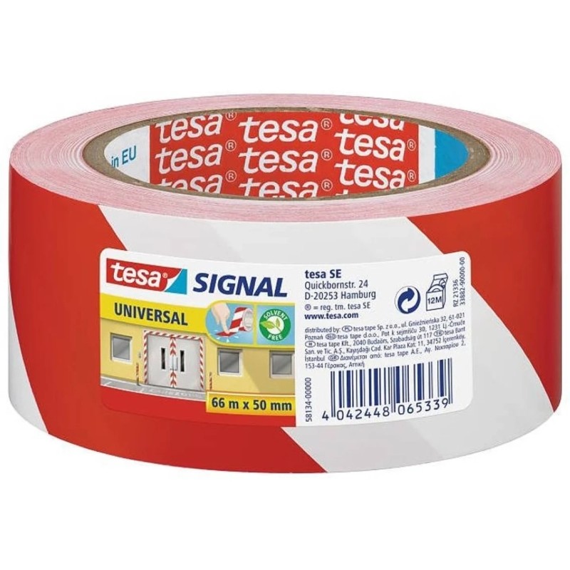Nastro adesivo Tesa 50 mm x 66 m - Ideale per marcare ostacoli permanenti - Adesivo senza solventi - Colore rosso/bianco