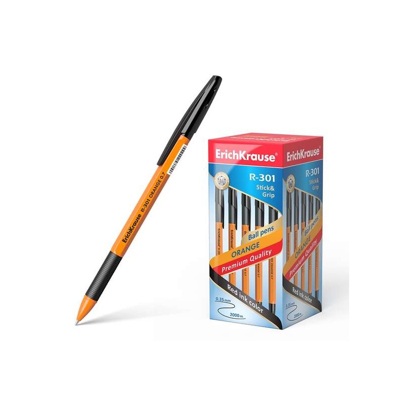 Penna a sfera Erichkrause R-301 StickeGrip 0.7 - Fusto arancione con impugnatura in gomma - Inchiostro ad asciugatura ra