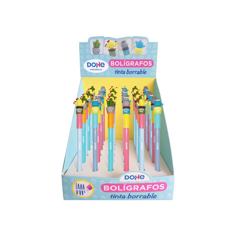 Dohe Display di 36 penne a sfera cancellabili - Penna a sfera in metallo 1 mm - 0.5 mm - Cappuccio con motivo a cactus -